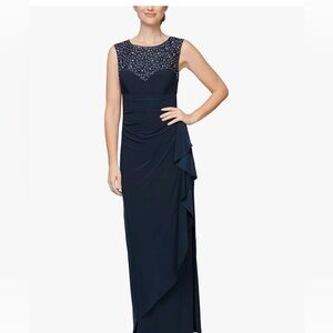Navy formal dress with crystal embellishments